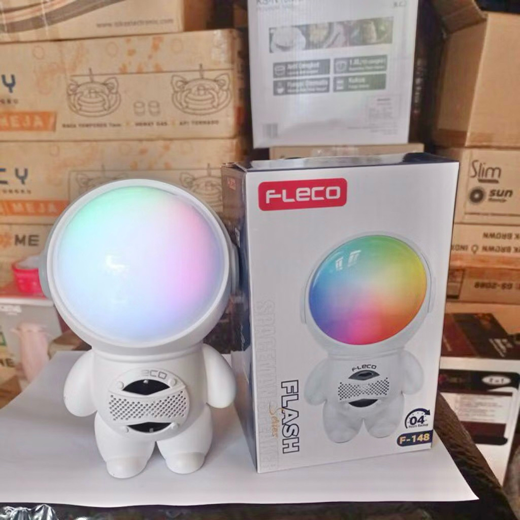 Speaker Portable Astronot RGB Bluetooth TWS Radio FM USB SD Card Fleco F-148 Putih / Hitam
