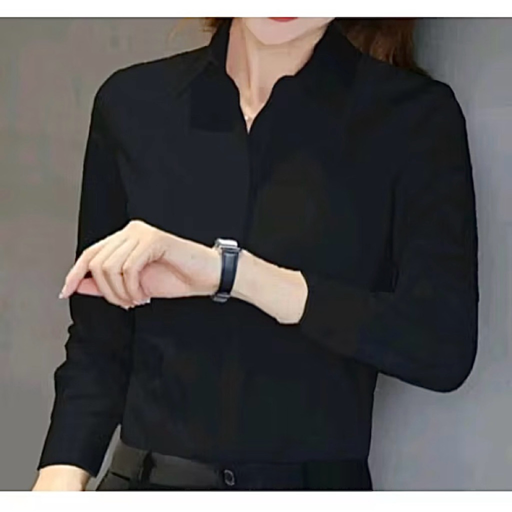 Kemeja hitam cewek / kemeja cewek panjang / kemeja hitam cewek panjang / kemeja panjang / kemeja cew