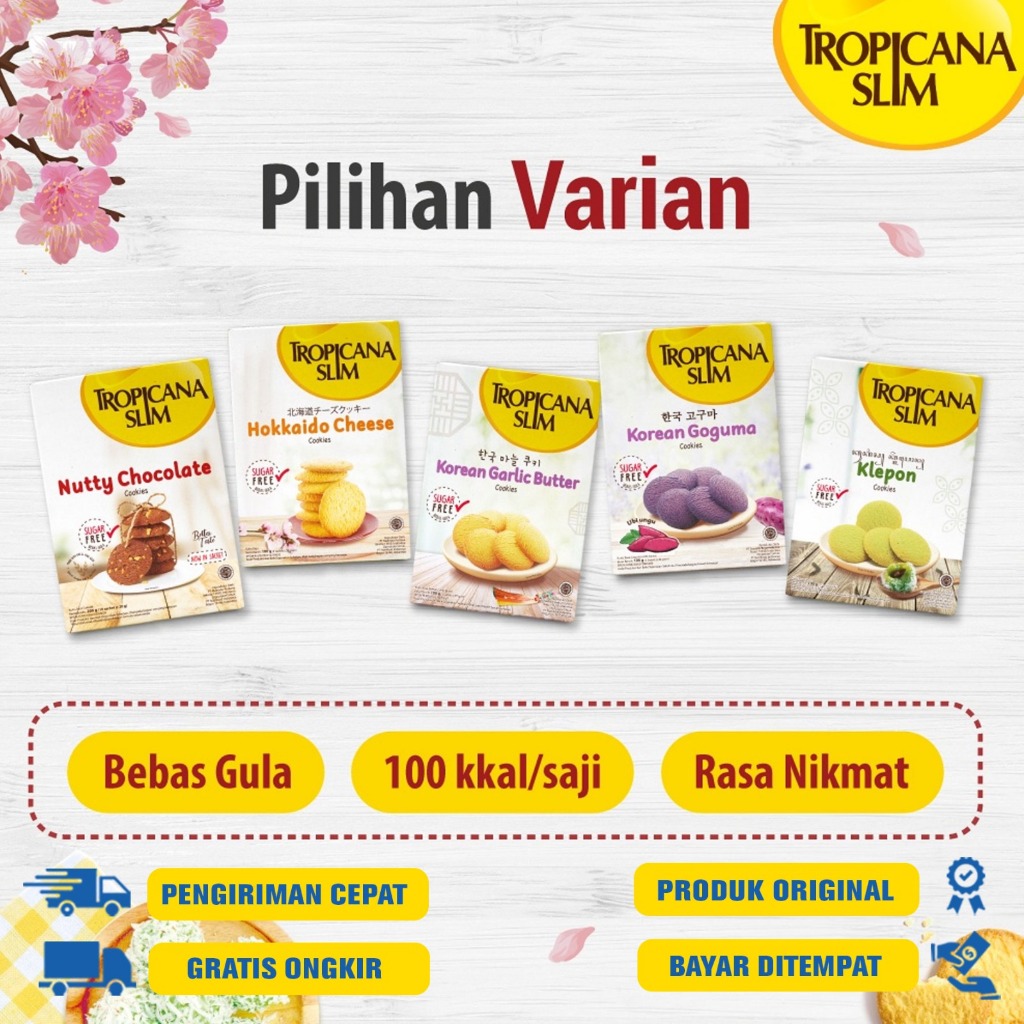 

Tropicana Slim Cookies 100 G.R - Korean Goguma | Garlic Butter | Hokkaido Chesse| Klepon