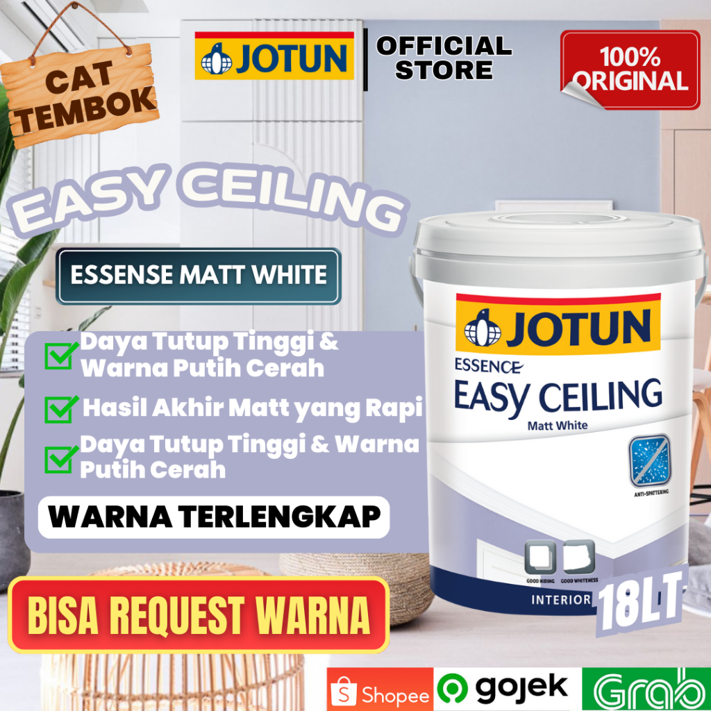 (KHUSUS INSTANT) JOTUN ESSENCE EASY CEILING 18L CAT PLAFON JOTUN EASY CEILING WHITE