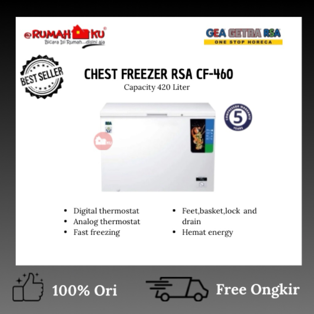 RSA CHEST FREEZER CF-460/FREEZER BOX RSA KAPASITAS 420L/FREEZER BOX RSA