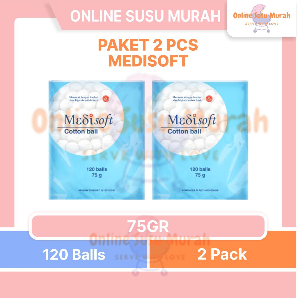 MEDISOFT KAPAS BULAT BOLA BAYI PAKET 2 COTTON BALL ROUND 75 GR 120 BALLS  75GR PRLA