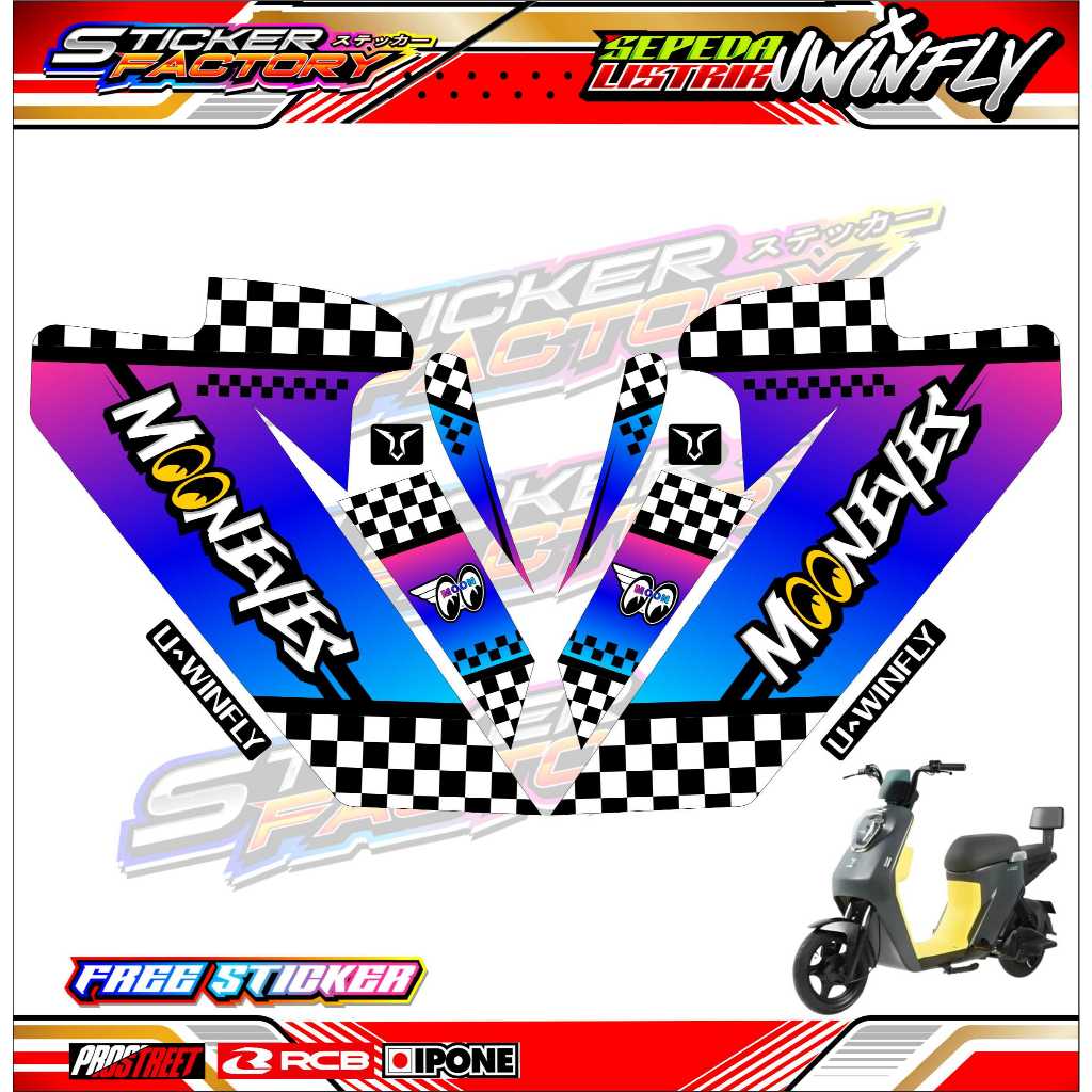 STRIPING VARIASI SEPEDA LISTRIK UWINFLY - MOONEYES EDITION / STICKER LIST VARIASI SEPEDA LISTRIK UWI