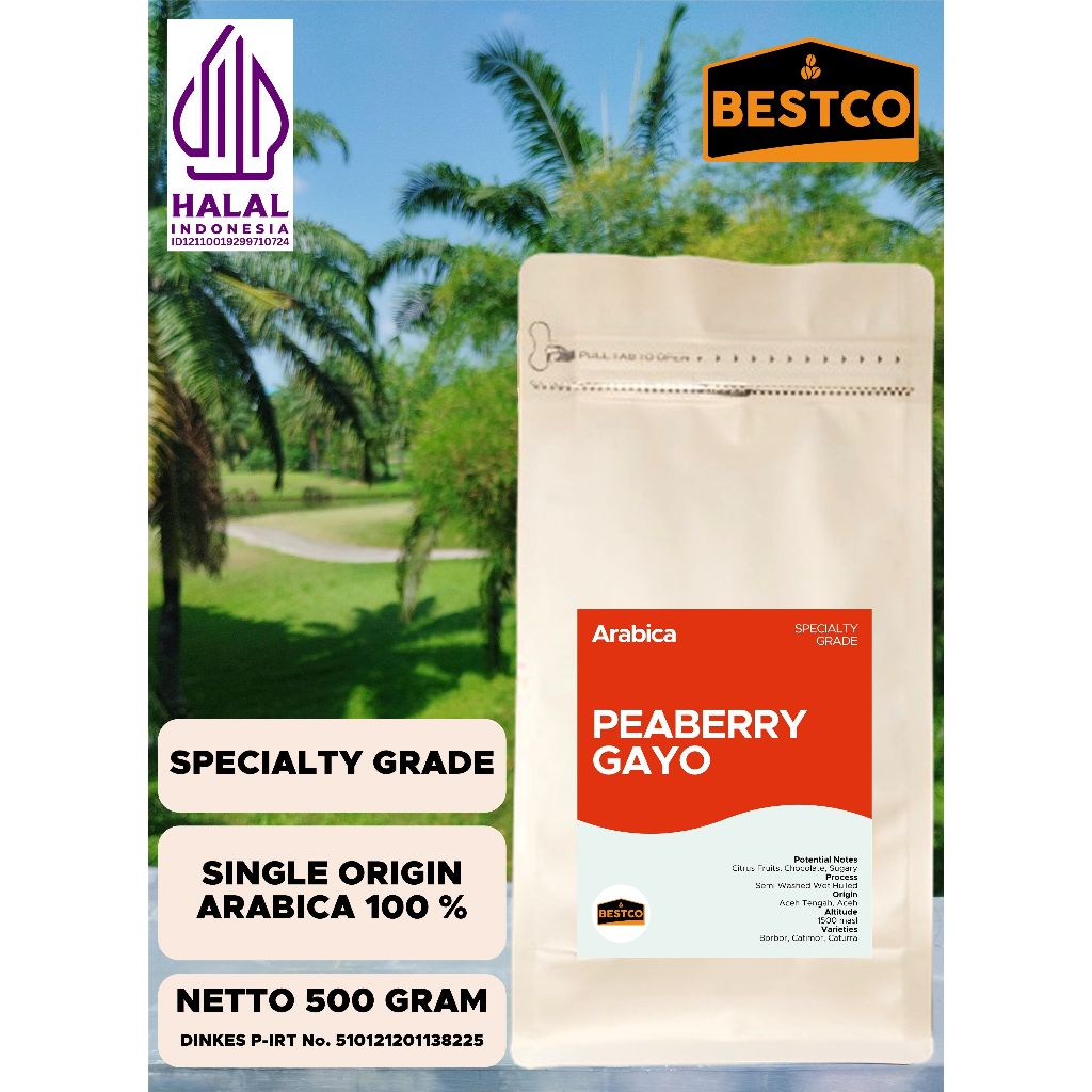 

Kopi Bestco Specialty Arabica Peaberry Gayo (Jantan / Lanang) 500 gr