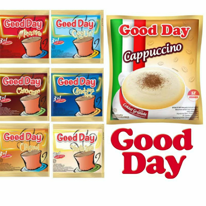 

GOOD DAY MOCACINO/CARABIAN NUT/COOLIN/VANILA LATE/CHOCOCHINO RENCENG ISI 10 PCS