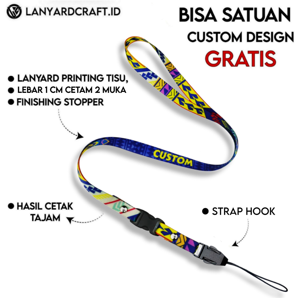 

[CUSTOM SATUAN] Custom Lanyard Size 1cm Type SS-KA Lanyard Id Card Printing / Lanyard Custom Desain Satuan