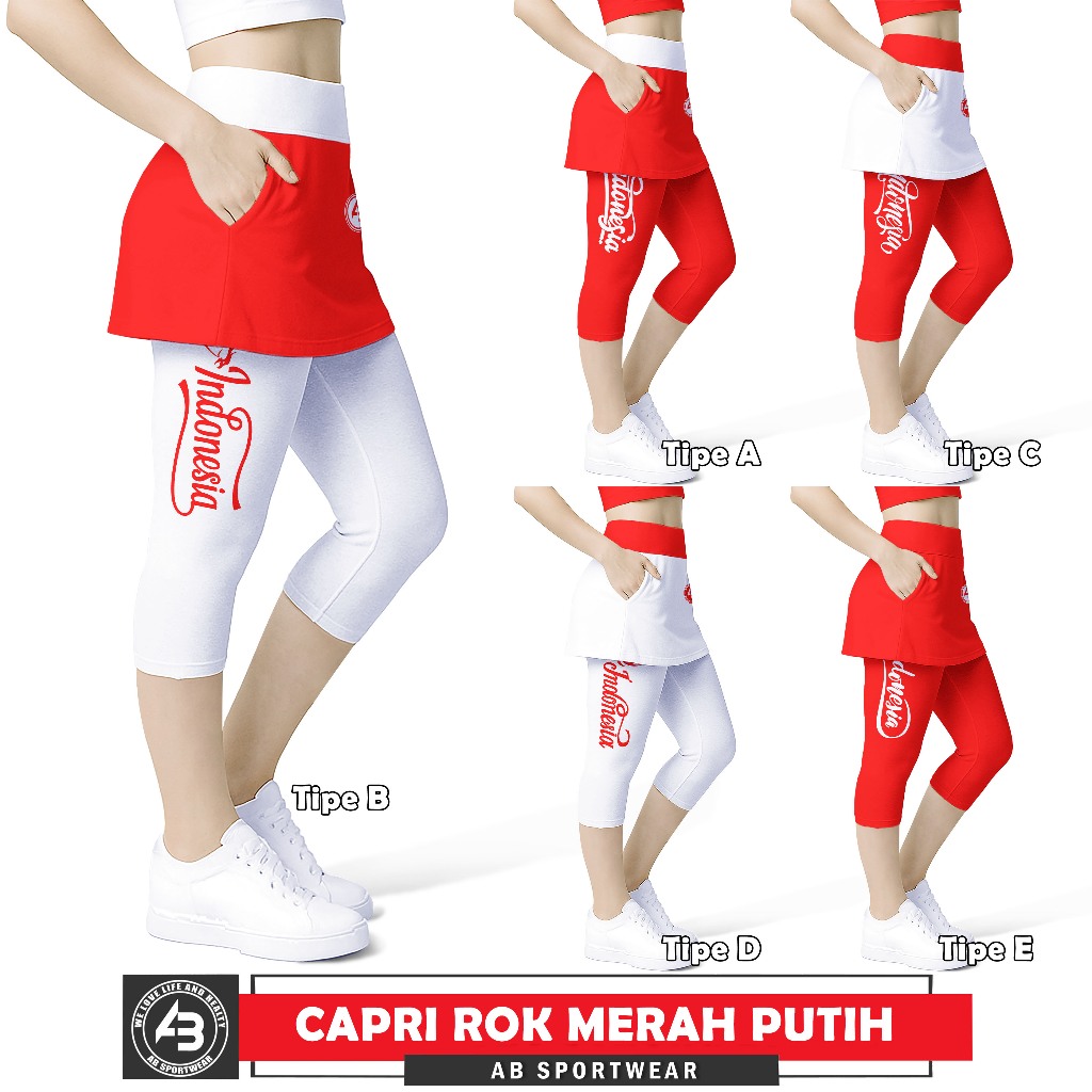 Legging Rok Saku 3/4 Merah Putih AB Sportwear