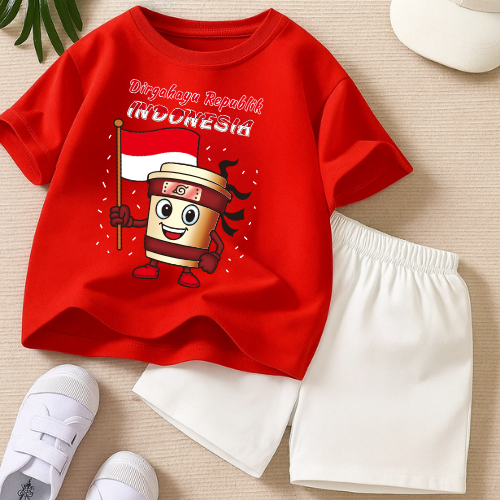 HokiKidz Setelan Anak laki-laki dan Perempuan Untuk 2-11 tahun motif HP044/Cappucino Merdeka