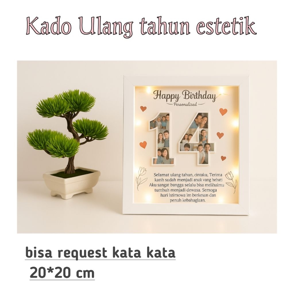 kado estetik sehari jadi, custom foto kado, bingkai 3d, kado foto pop up angka ulang tahun