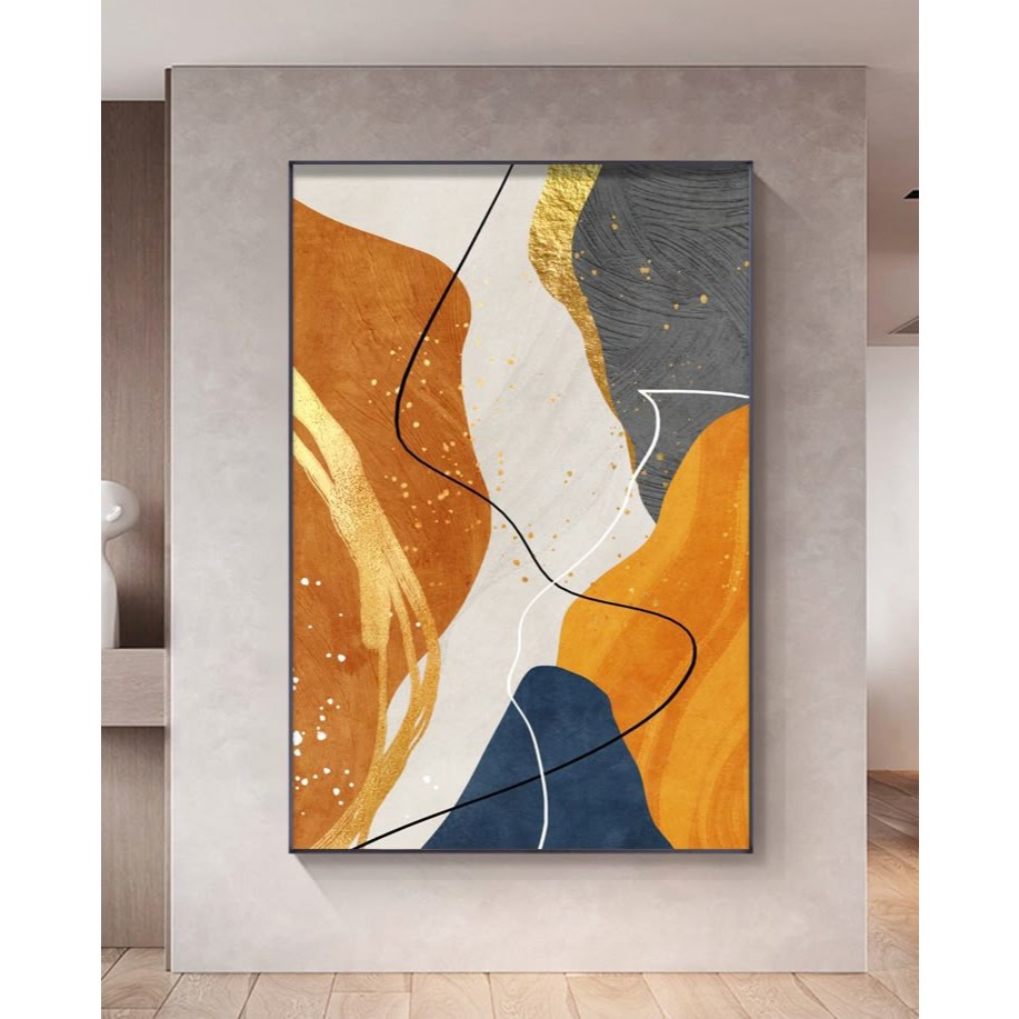 Lukisan Dinding Abstrak Gold Navy Mewah Elegan Estetik lukisan navy gold, lukisan mewah modern, luki