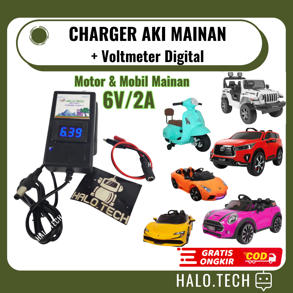 Charger Mobil PMB Motor Vespa Mini Coper Mainan Carger Cas Mainan anak 6 V / 2000 mA Voltmeter Digit