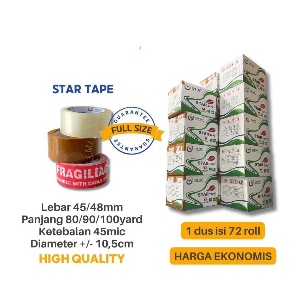 

LAKBAN COKLAT / BENING STAR TAPE 1DUS ISI 72 ROLL
