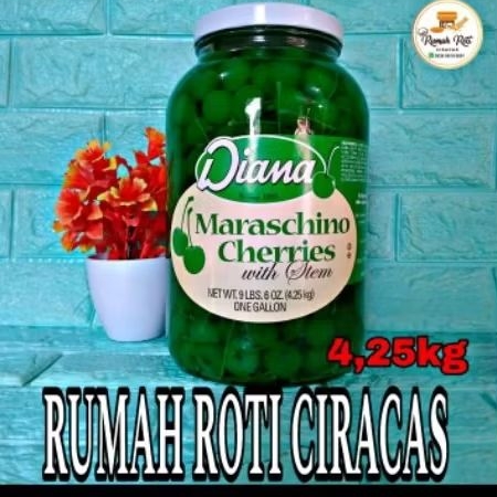 

CHERRY HIJAU TANGKAI DIANA MARASCHINO 4,25KG CHERRIES BUAH CERI TANGKAI GREEN CHERY 4,25 KG