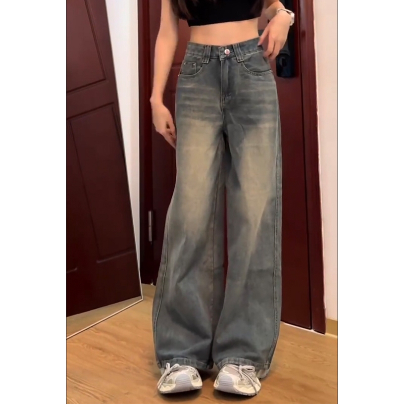 YOYO - Biru Retro Premium High Waist Baggy Jeans Wnaita Loose Jeans Baggy Kulot Jeans High Waist