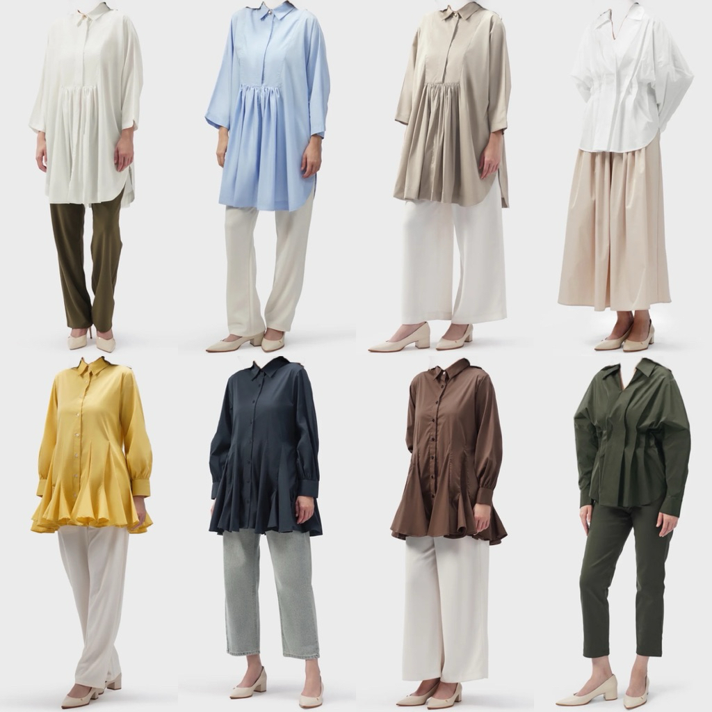 [baca deskripsi⚠️] BENANG JARUM NOELLE BATWING SHIRT BLUE KHAKI MARY RUFFLE SHIRT YELLOW NAVY SHIRLE