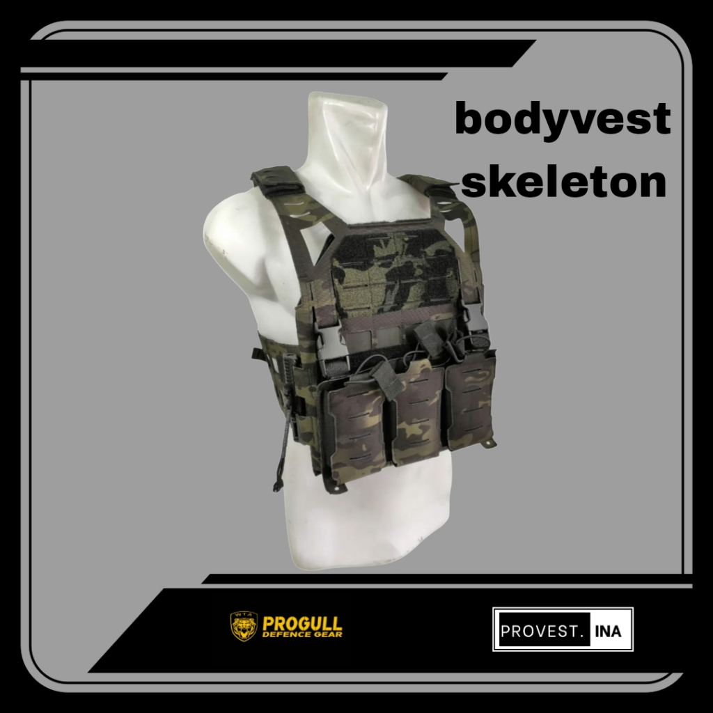 [ PROGULL DEFENCE ] BodyVest SKELETON Desain lasercut elegan Tni Polisi  - MULTICAM BLACK