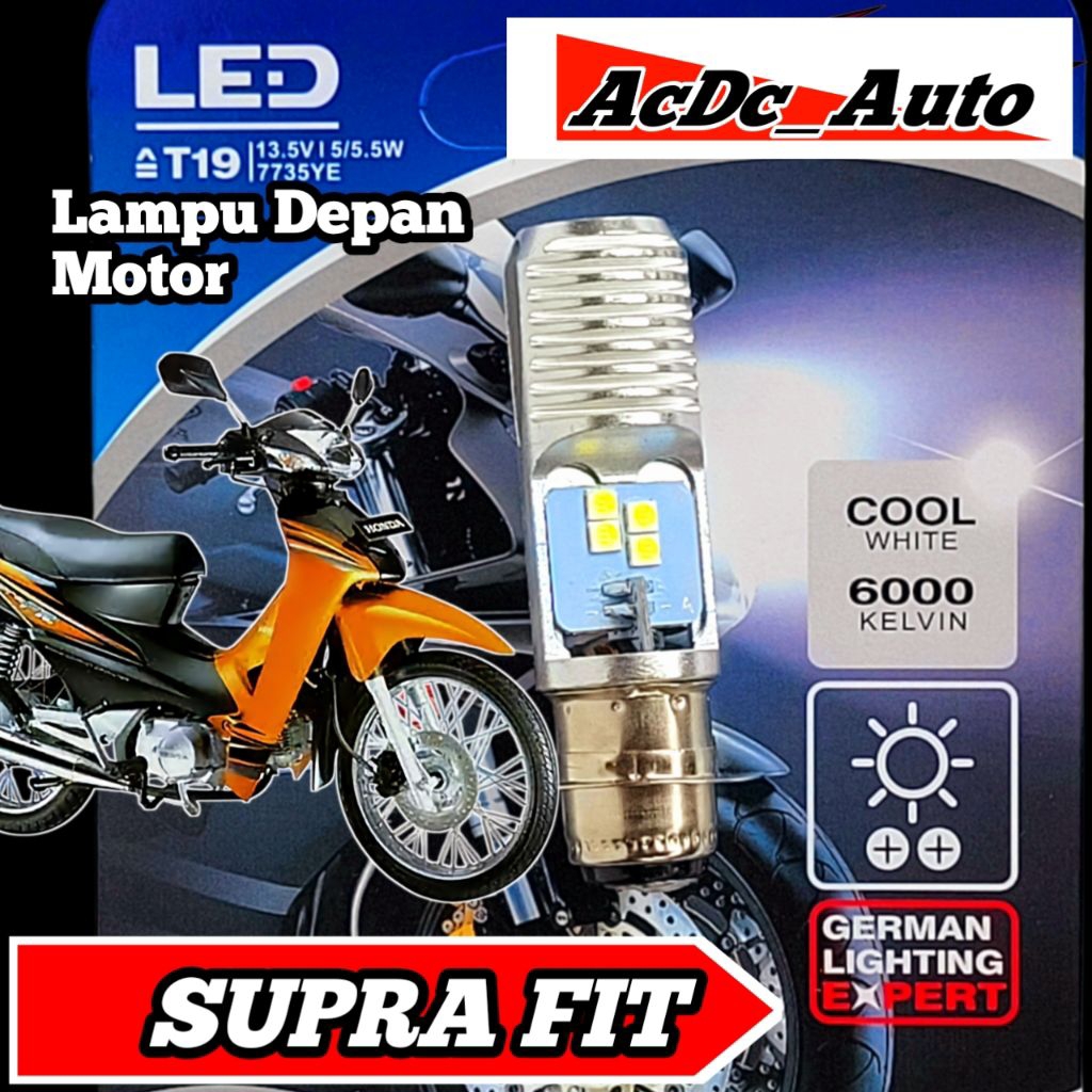 Lampu Depan Motor Honda Supra Fit LED Putih Ac/Dc 12Volt Pengganti Dop/Bohlam Standart WrT19