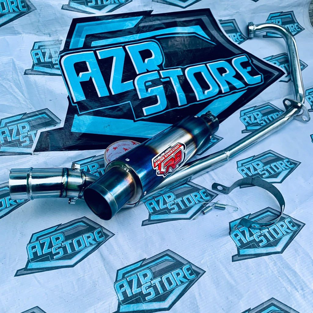 Knalpot racing SATRIA FU R9 BLUE crom motor bebek