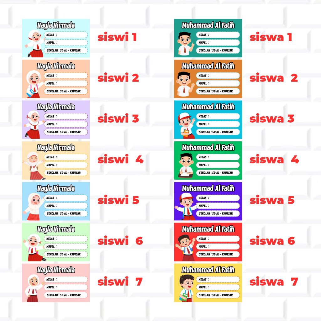 

sticker / label nama buku tulis / pelajaran custom