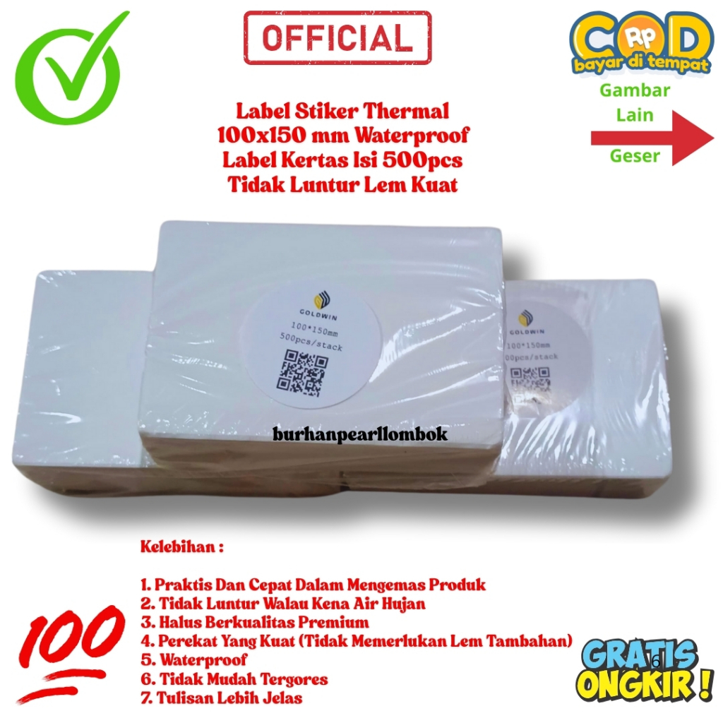 

Kertas Label Sticker 100x150 Mm (Isi 500) - A6 Thermal