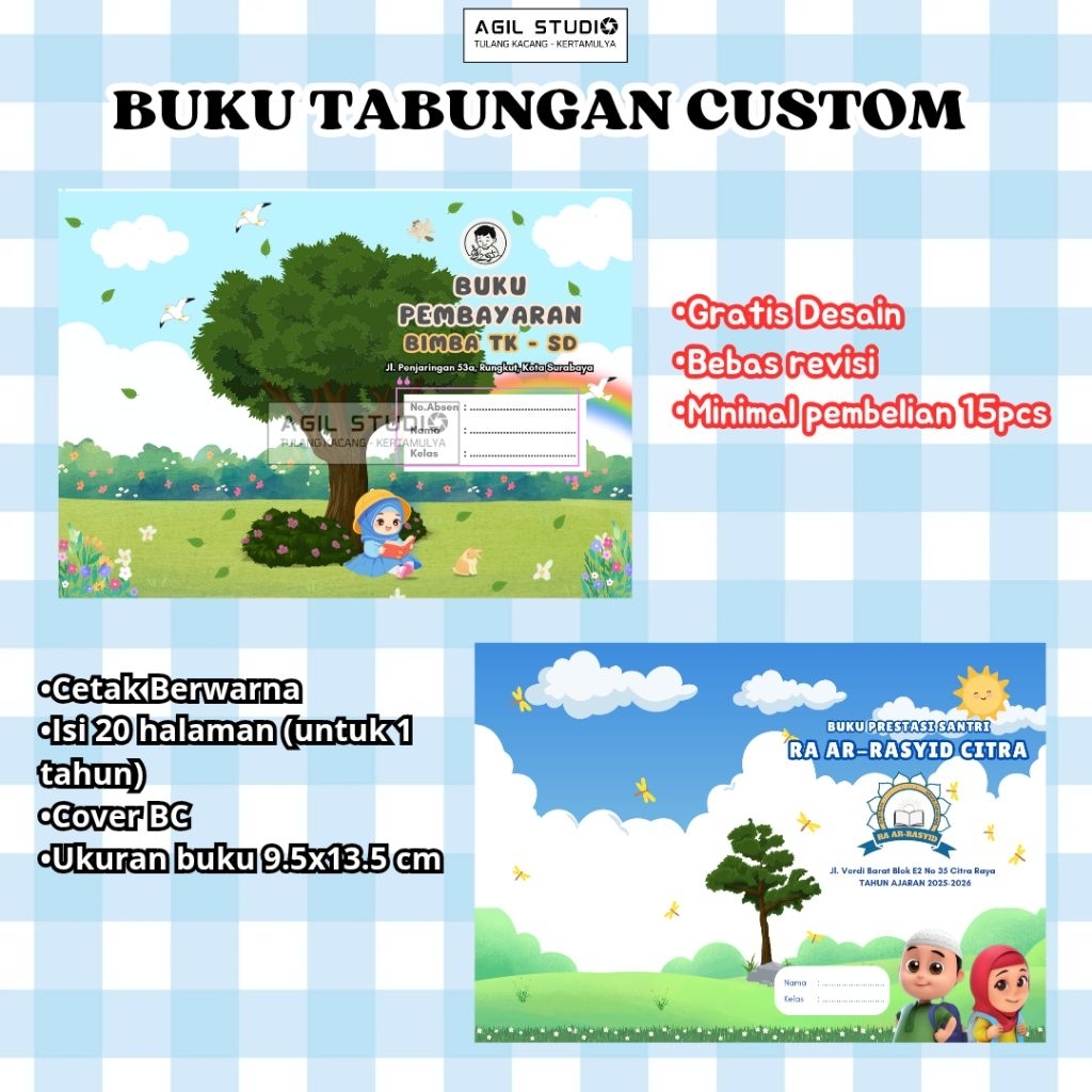 

Buku Tabungan Custom Sekolah Anak/Bank sampah/Hari raya/Kurban Dll
