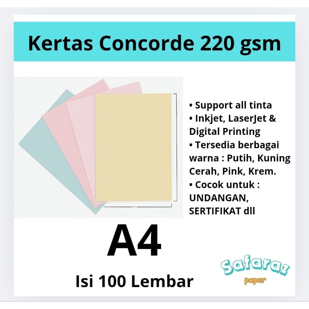 

Kertas Concorde 220 GSM A4 100 Lembar | Kertas Tebal Tekstur Linen Premium untuk Undangan, Sertifikat, Print