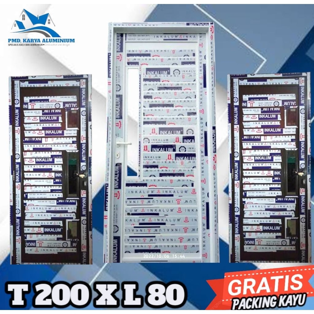 kusen + pintu aluminium T200r x L90Lengkap Free packing kayu