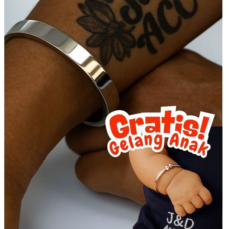 GRATIS GELANG ANAK Gelang C Baja Putih Plat Polos Titanium – Anti Karat Selamanya Unisex gelang mone