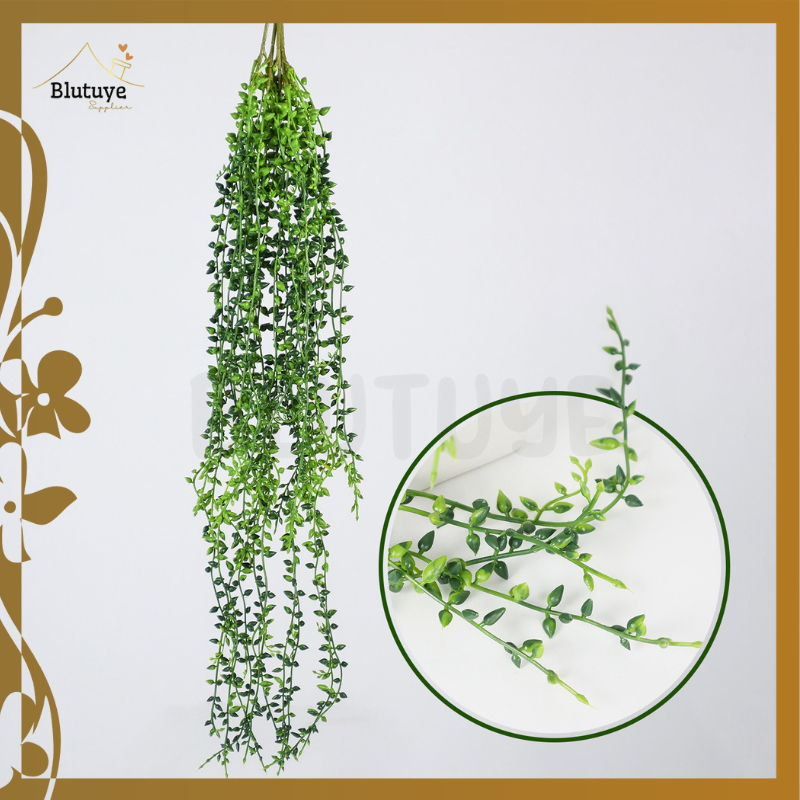 DAUN RAMBAT JUNTAI MELINJO ARTIFICIAL POT BUNGA PREMIUM DENGAN DAUN SUKULEN KUACI GANTUNG JUNTAI AIR
