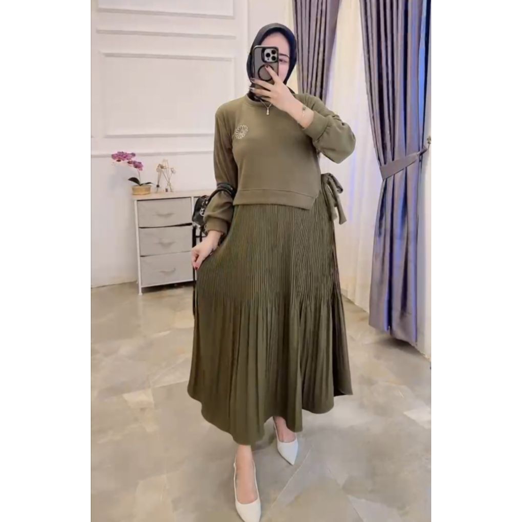 gamis plisket kaos knit rajut import bordir daisy