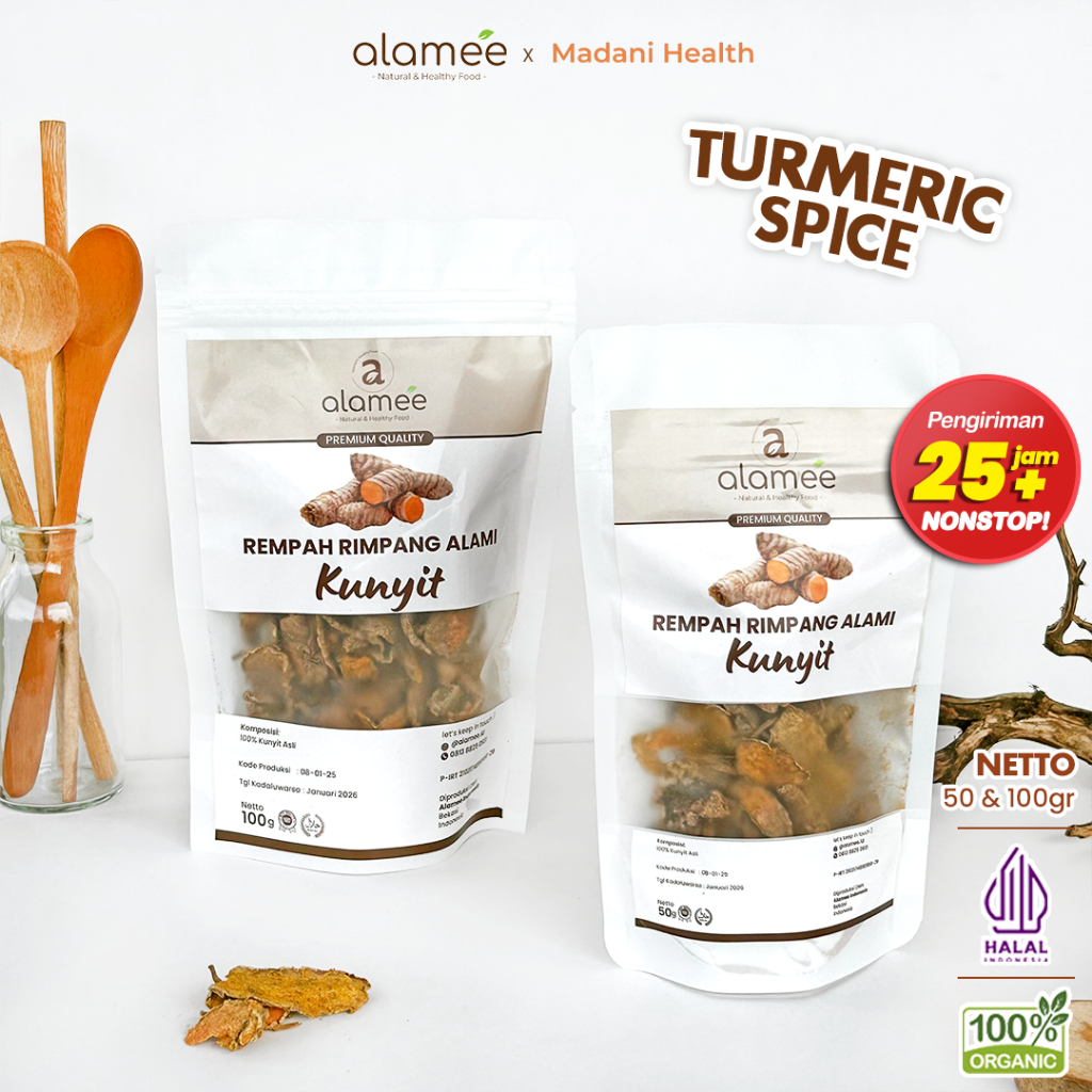 

ALAMEE Kunyit Kering Dried Turmeric Iris Rempah Rimpang Organik Alami Kunir Bumbu Seasoning 100gr