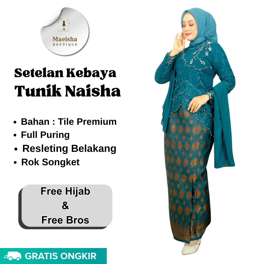 Set Kebaya Naisha Rok Songket Free Hijab & Bros / Kebaya Modern / Kebaya Songket / Kebaya Wisuda / K