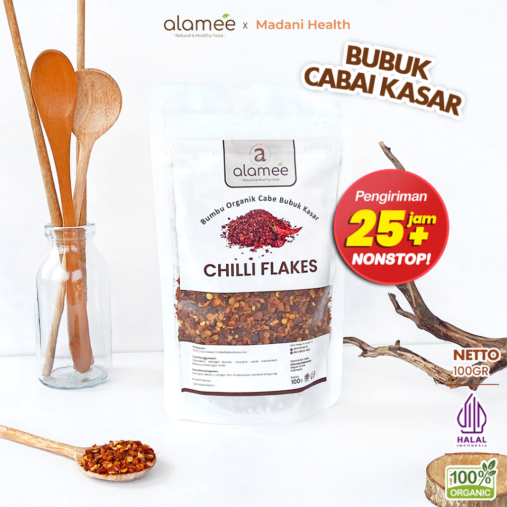 

ALAMEE Cabe Bubuk Kasar Chilli Flakes Cabai Bumbu Dapur Masak Organik Rimpang Murni Seasoning 100g