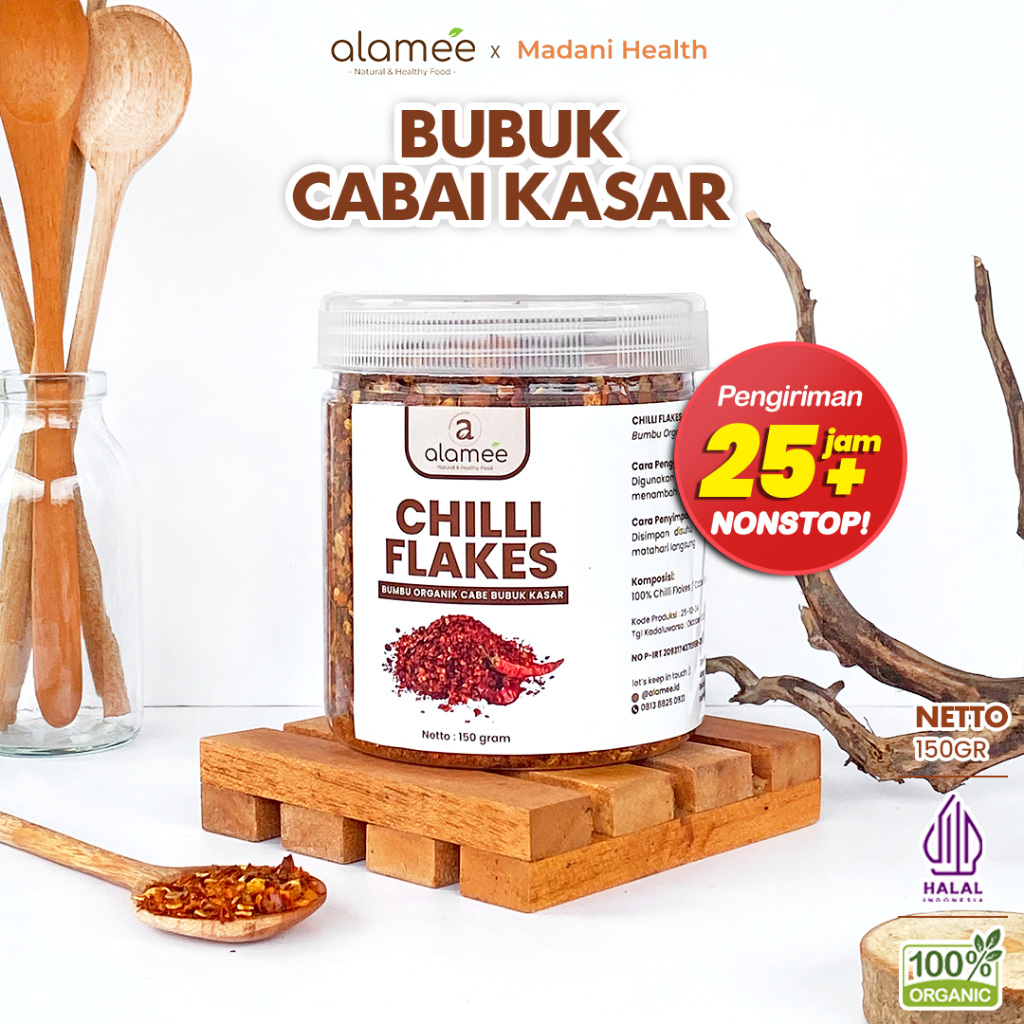 

ALAMEE Cabe Bubuk Kasar Chilli Flakes Cabai Bumbu Dapur Masak Organik Rimpang Murni Seasoning 50g