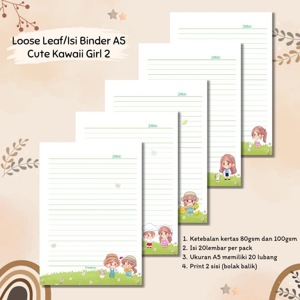 

Isi Binder/Loose Leaf/Kertas Binder A5 - Cute Kawaii Girl 2