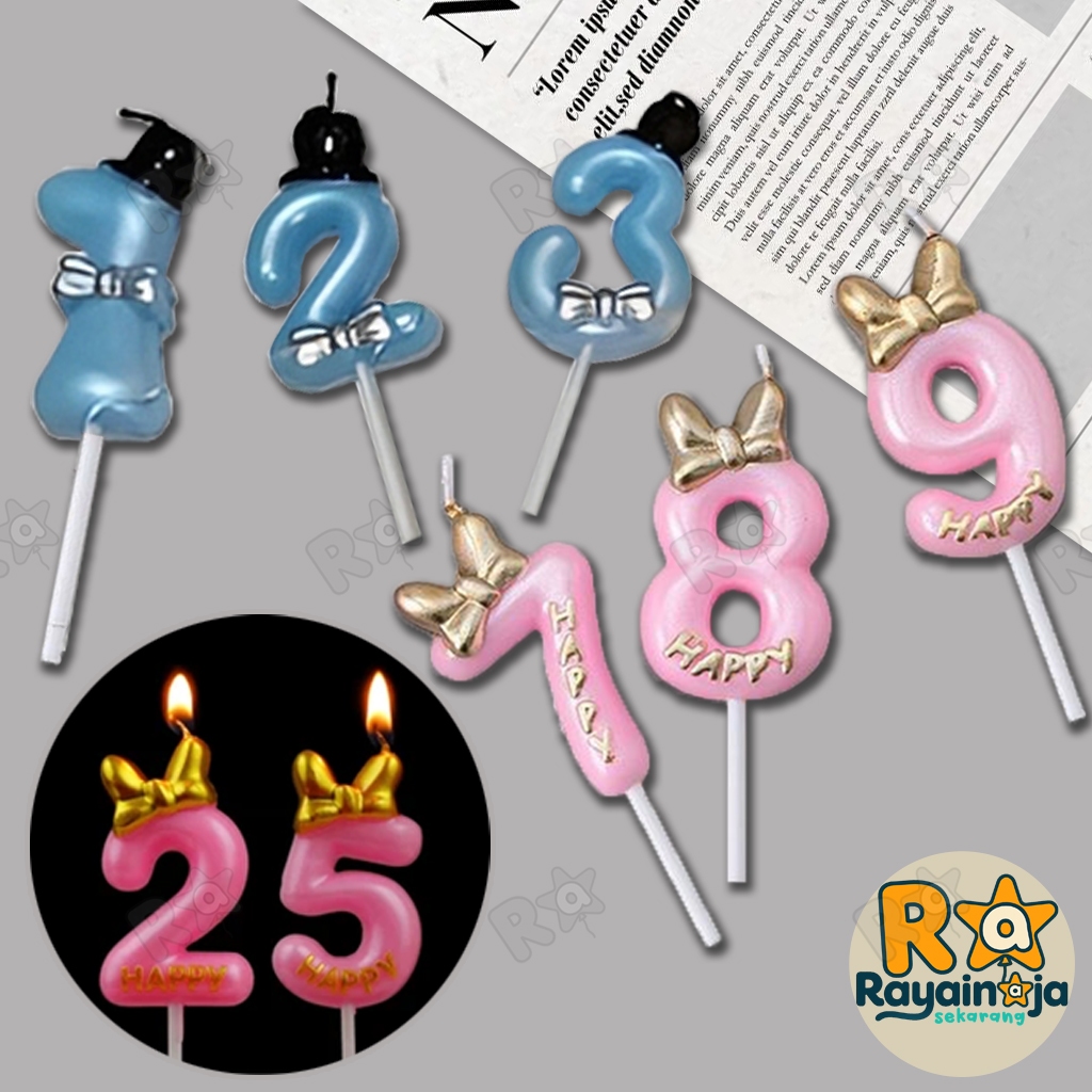 Rayainaja - Lilin angka Topi dan pita lucu / Lilin lucu ulang tahun / Lilin topi / Lilin Pita