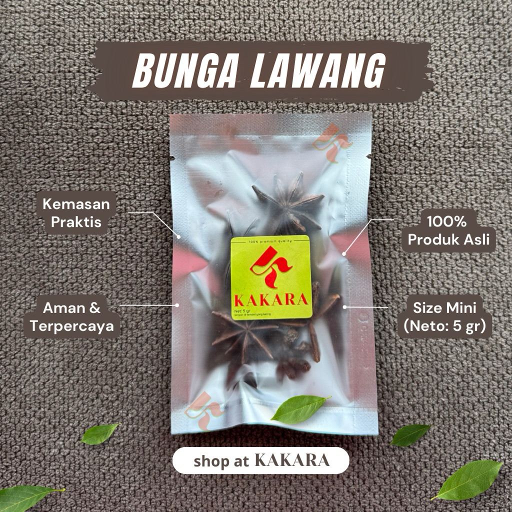 

KAKARA - Bunga Lawang / Pekak / Star Anise 5 gram bumbu dapur rempah mini kemasan sachet
