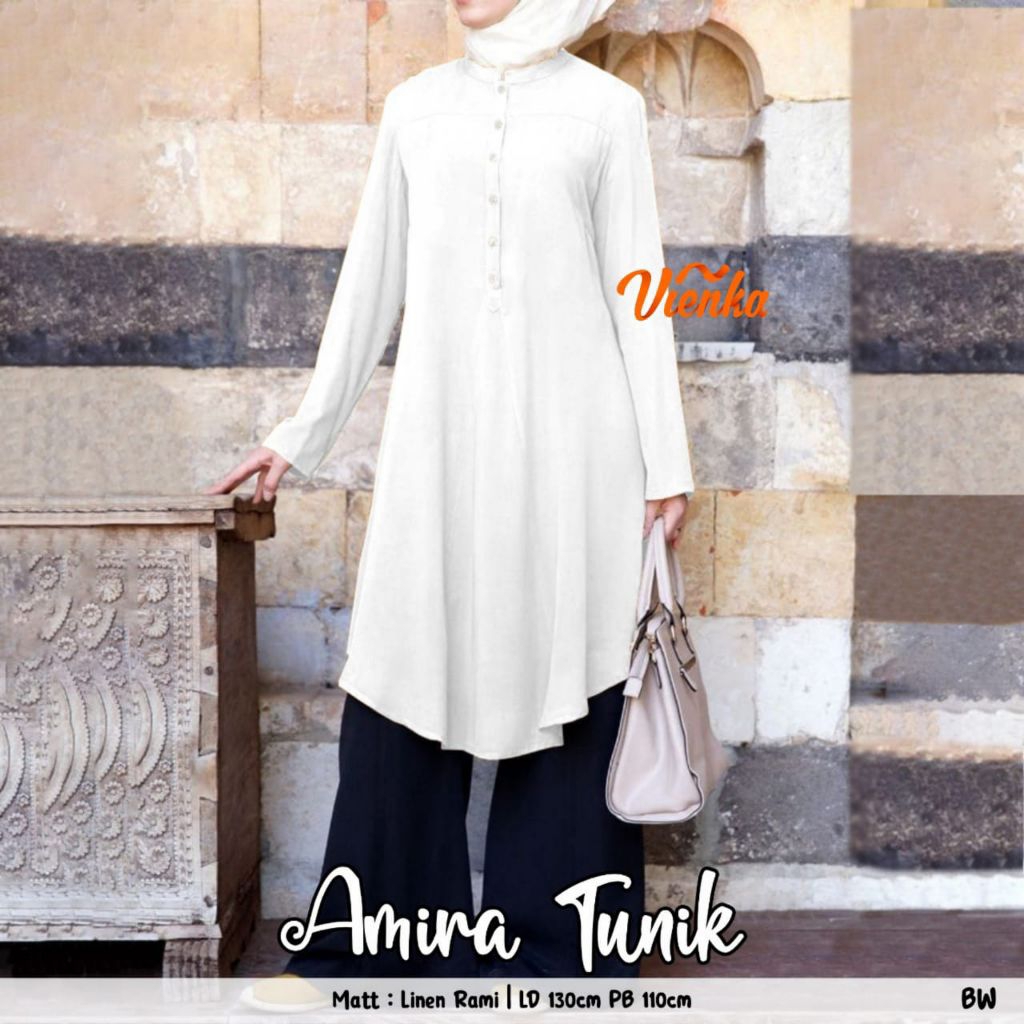 Amira Tunik By Vienka Atasan Kemeja Wanita Lengan Panjang Motif Polos Jumbo Ld 130 Bahan Linen Rami