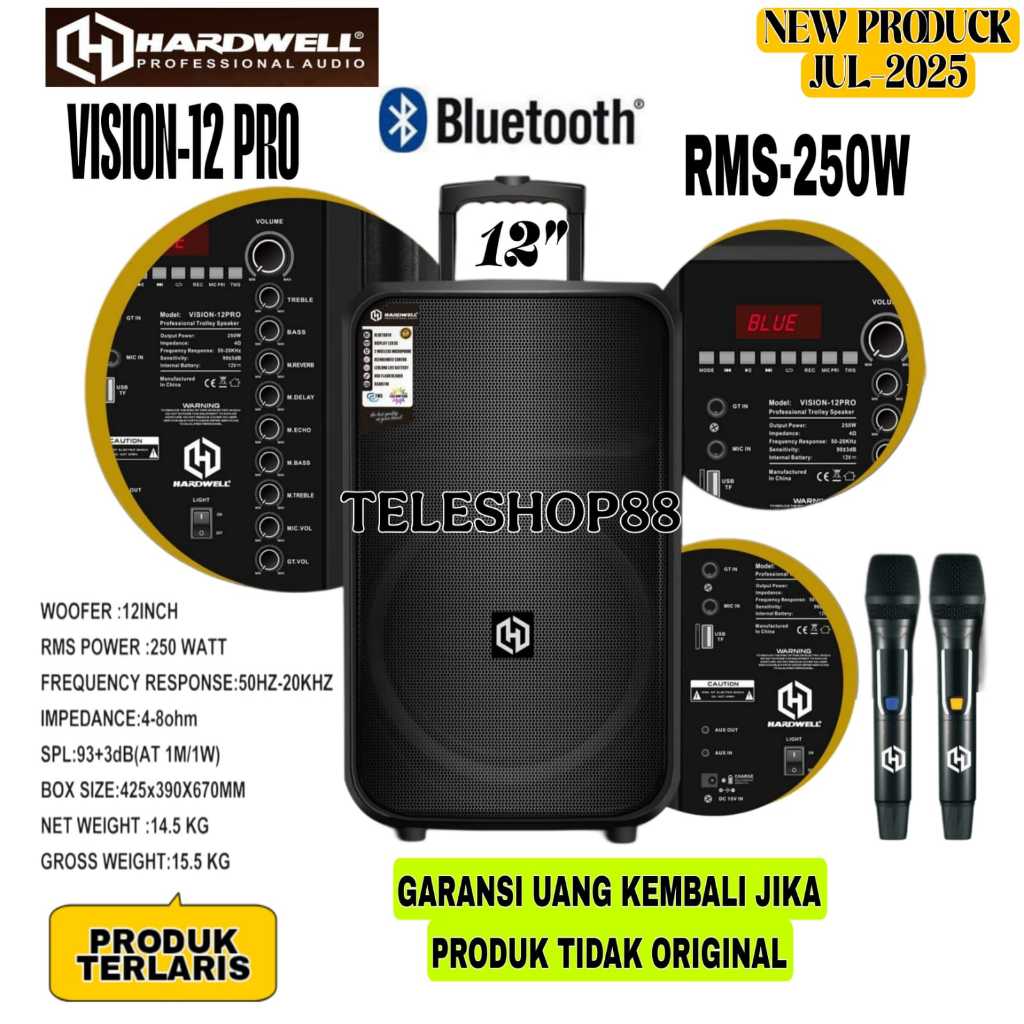 Speaker Portable 12 Inch Hardwell Vision 12 Pro Vision12pro 250 Watt Original