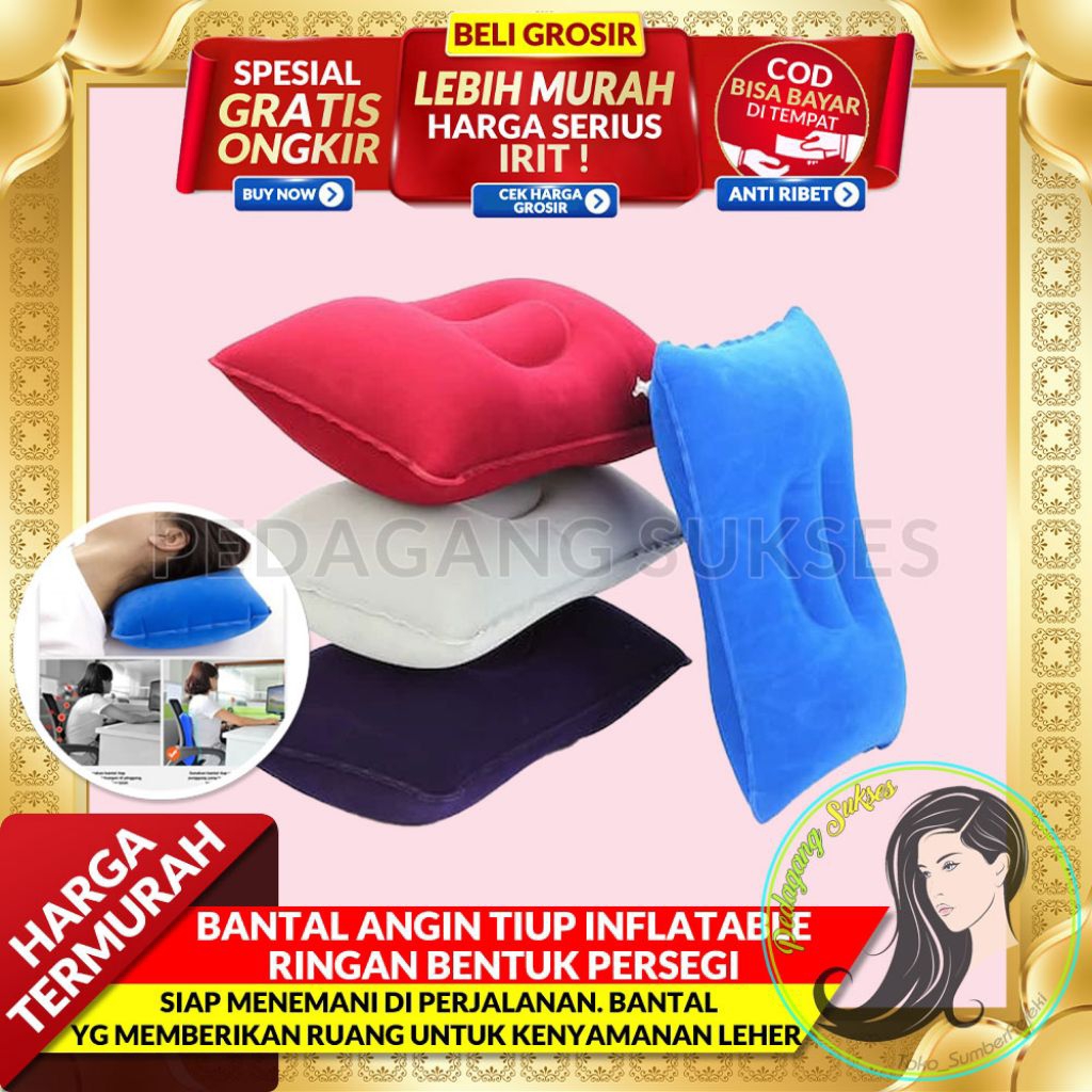 GROSIR PASTI MURAH Bantal Angin Tiup Inflatable Ringan Bentuk Persegi Vinyl Travel Pillow