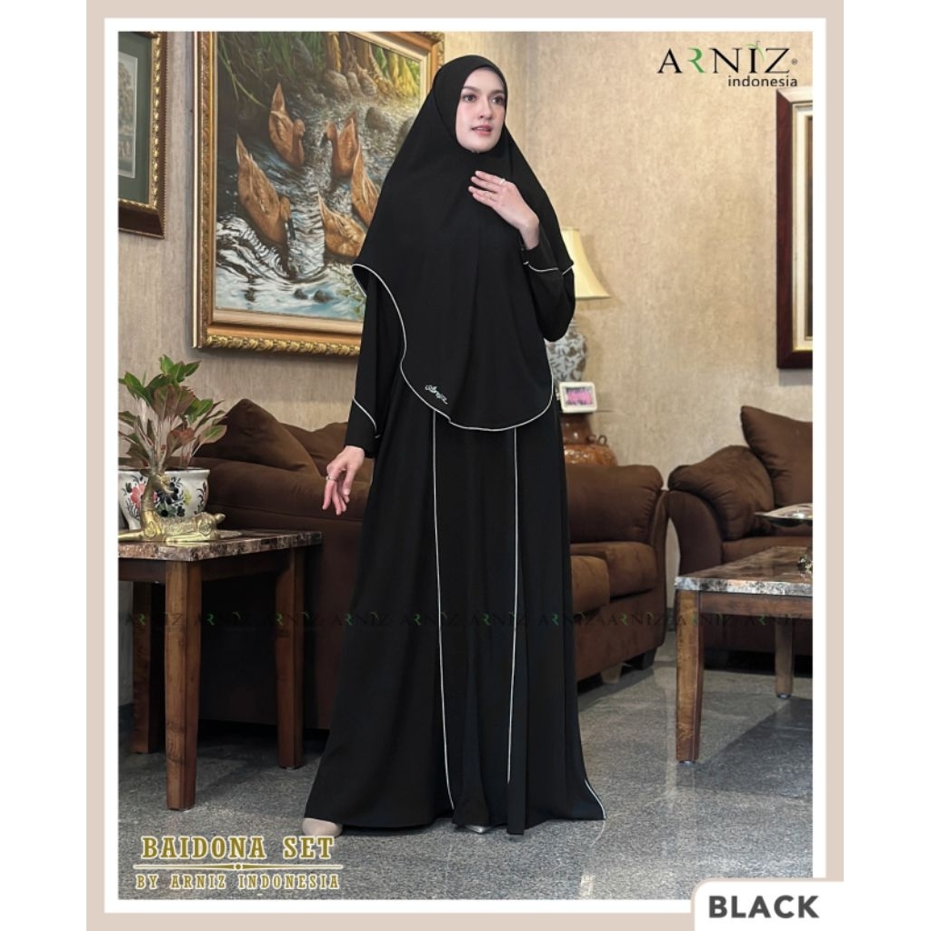 Baidona Dress Set Khimar Khusus Hitam&Putih By Arniz Collection Terbaru
