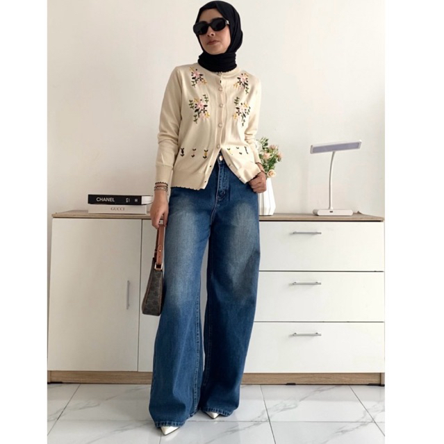 KNIT CARDI BORDIR 190 || ATASAN WANITA RAJUT BORDIR KEKINIAN || ATASAN WANITA FULL KANCING || OUTET 