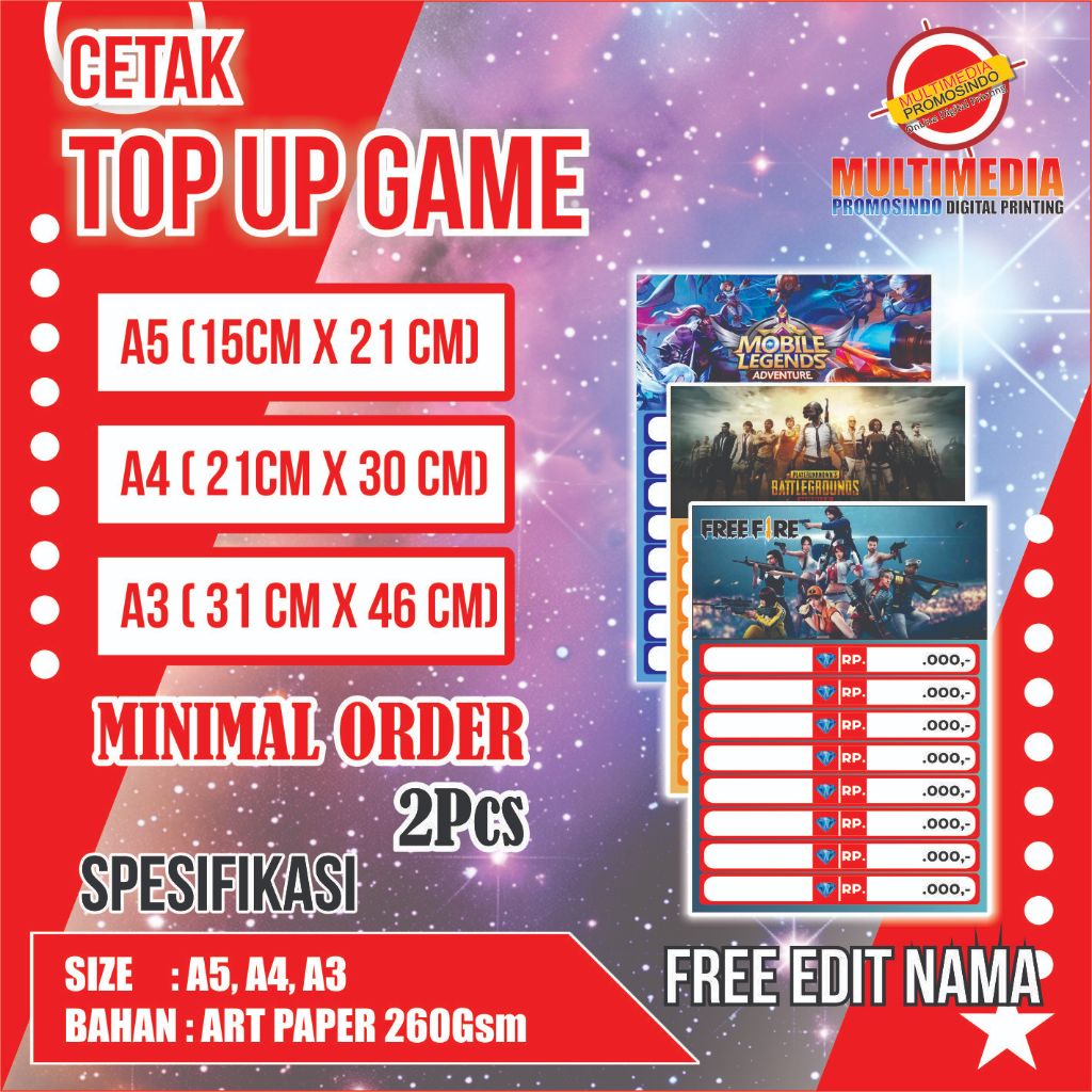 POSTER TOP UP GAME/A3 GAME/LABEL TOP UP GAME