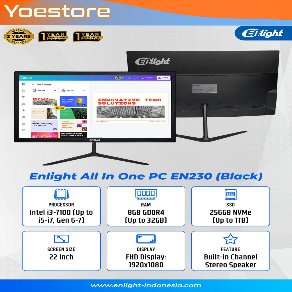 enlight all in one pc EN 230 INTEL CORE I3 7100 8GB 256GB WINDOWS 11 PRO WIFI