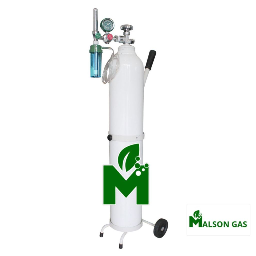 Tabung Baru 2M3 Isi Oksigen + Regulator Pernafasan Medis + Trolly Tabung 2M3