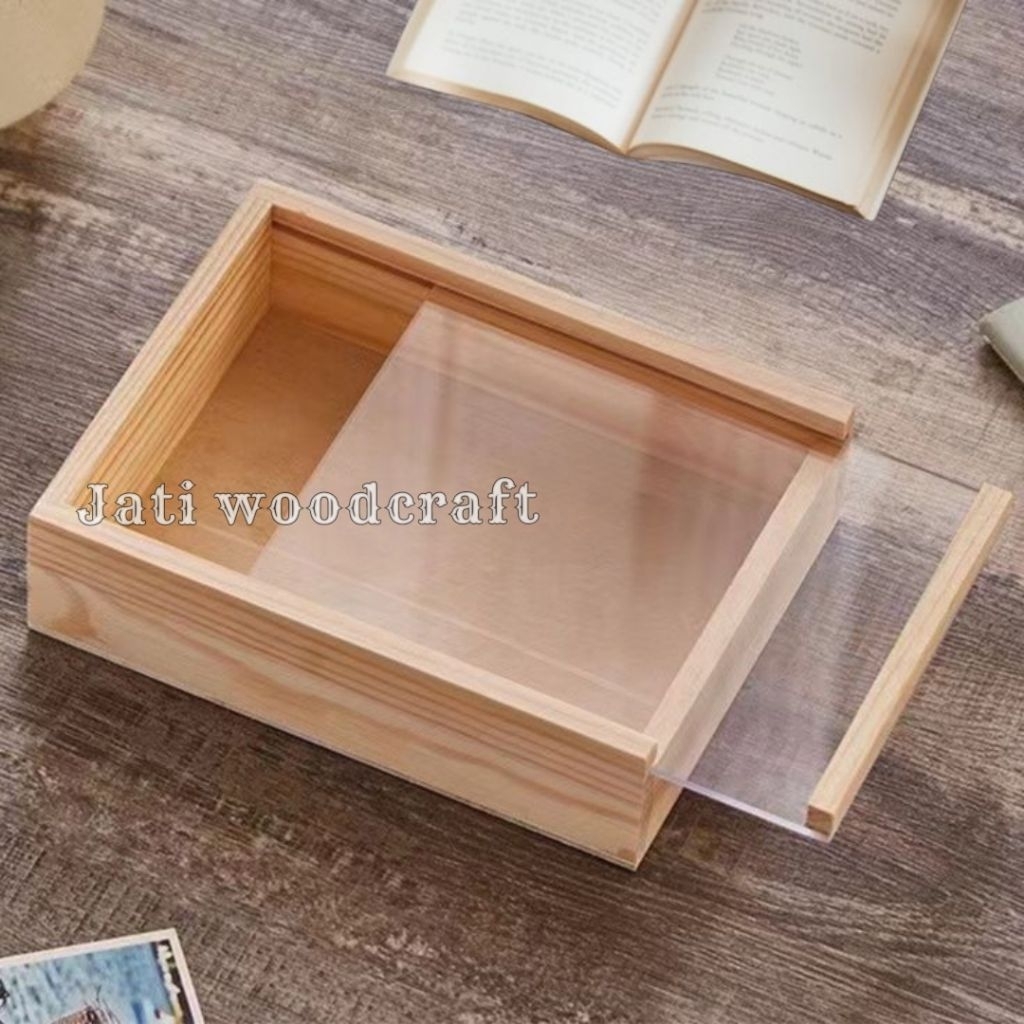 box donat kayu tutup akrilik / box kotak donat kayu dengan kaki Penyangga / box mochi / box kayu ser