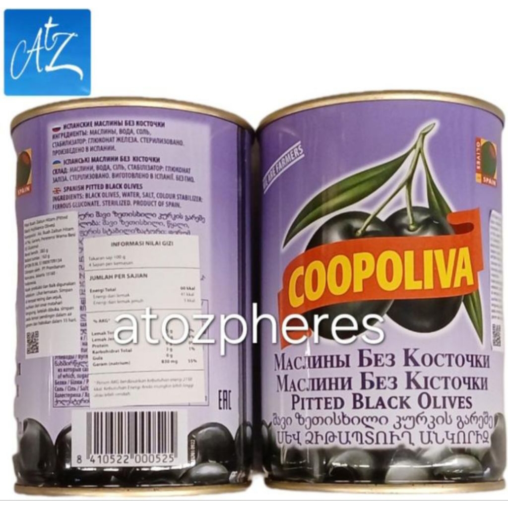 

Acar pikel buah zaitun hitam Spanyol Spain COOPOLIVA Pitted Black Hojiblanca Olive Olives 385g