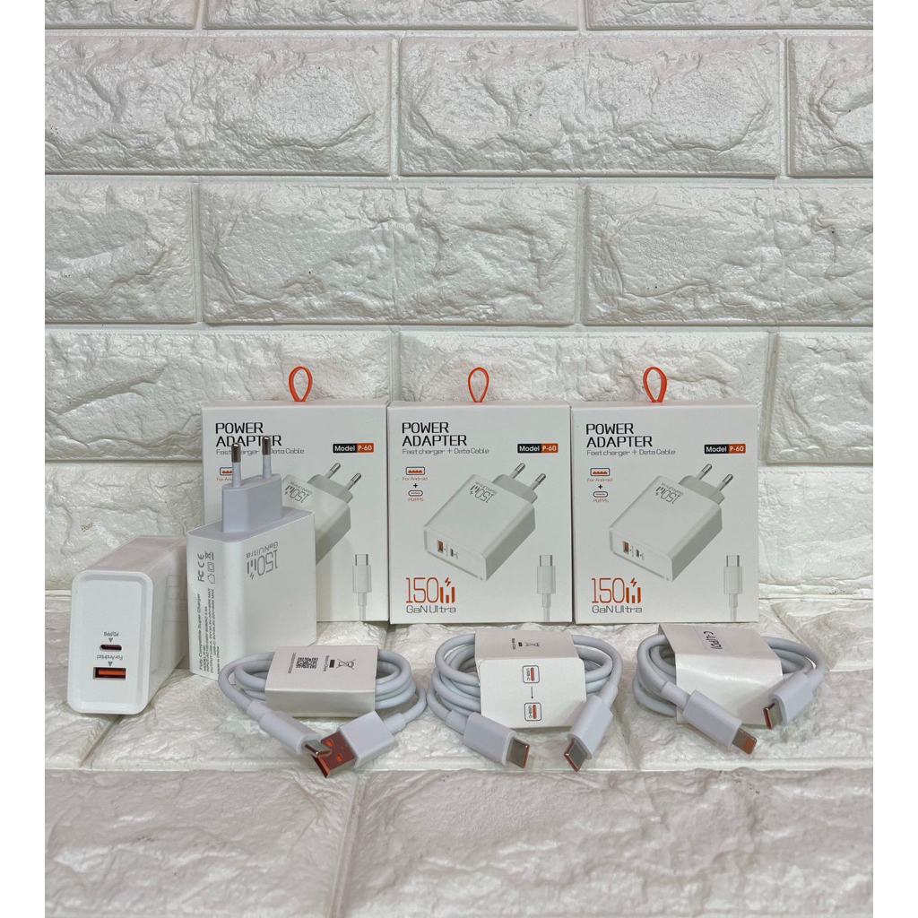 Charger Android Ori PD P60 Fast Charging 150W (2 Port) Type C dan iphone Casan Cepat