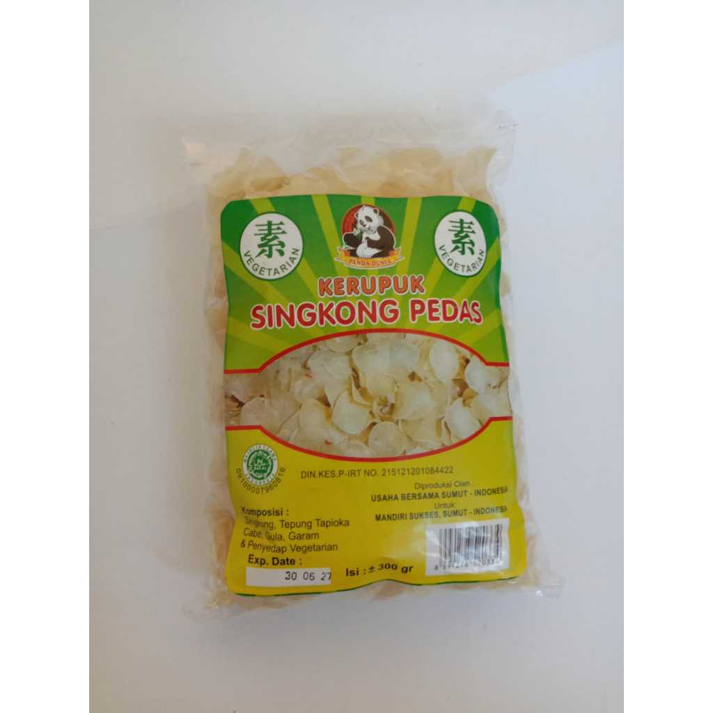 

Akhtara | Kerupuk Singkong Pedas (mentah) Vegan & Vegetarian Cap Panda Dunia