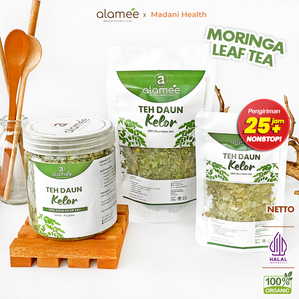

ALAMEE Teh Daun Kelor Herbal Alami Moringa Tea Flower Asli Kering Organik Siap Seduh Minum